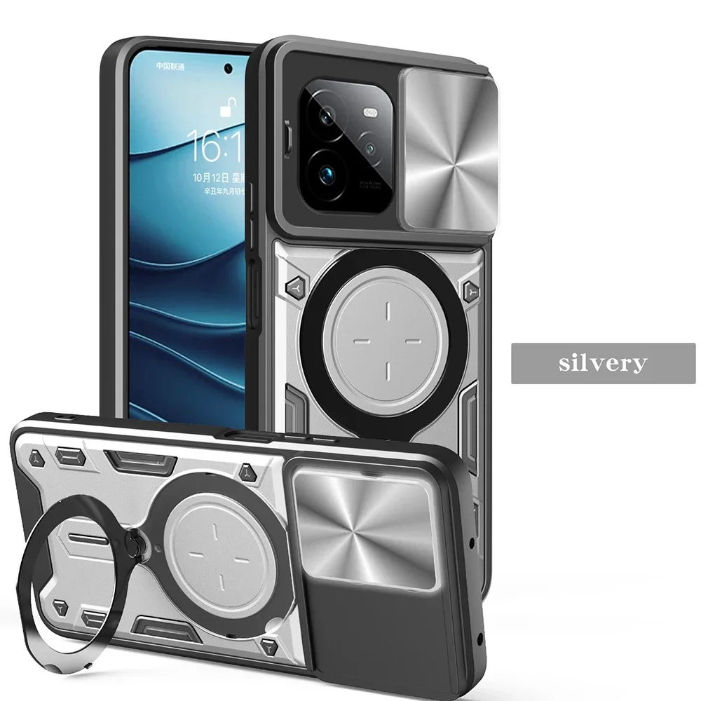 Funda con soporte para cámara deslizante para Realme GT 7 Pro, Funda protectora con soporte magnético para Realme GT7 Pro, Capa de teléfono a prueba de golpes: Oro