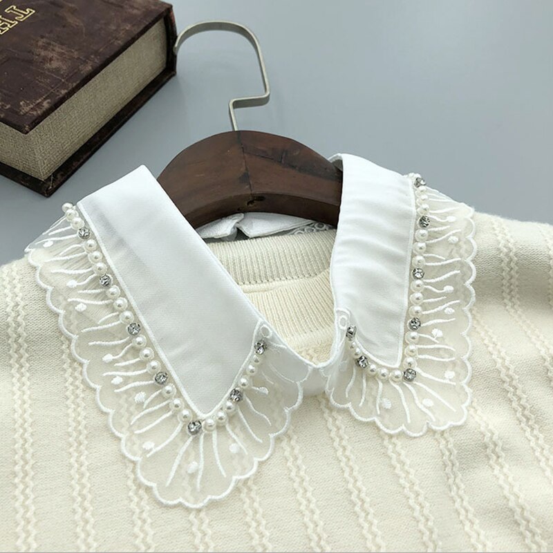 DNLKWGO Bloemen Nep Kraag Nep Kraag Shirt Dickey Half Blouse Borduurstijl Decoratieve Kraag voor Vrouwen, A-white, M Groot