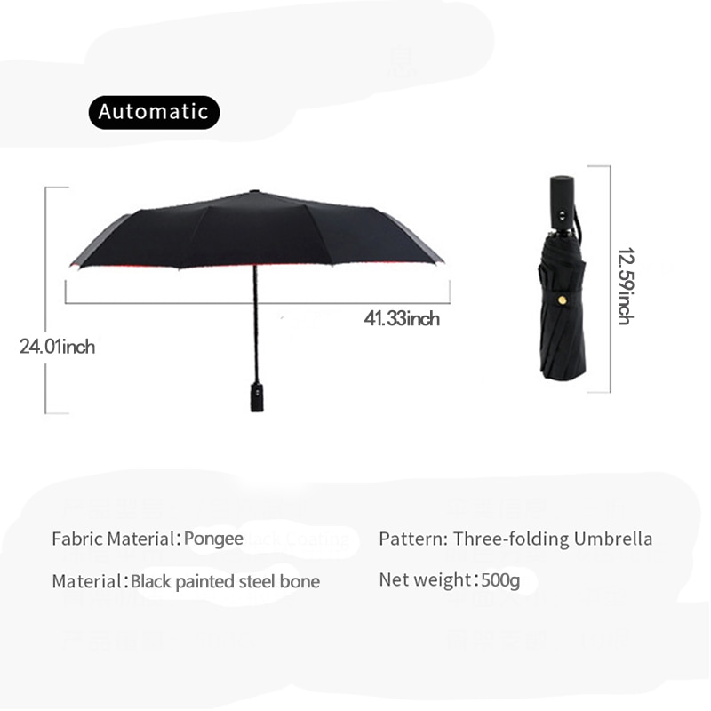 Two-layer Rain Umbrellas Men Women Automatic 3 Fold Windproof 10 Ribs Large Parasol Female Sunny Rainy Solid Color Umbrella
