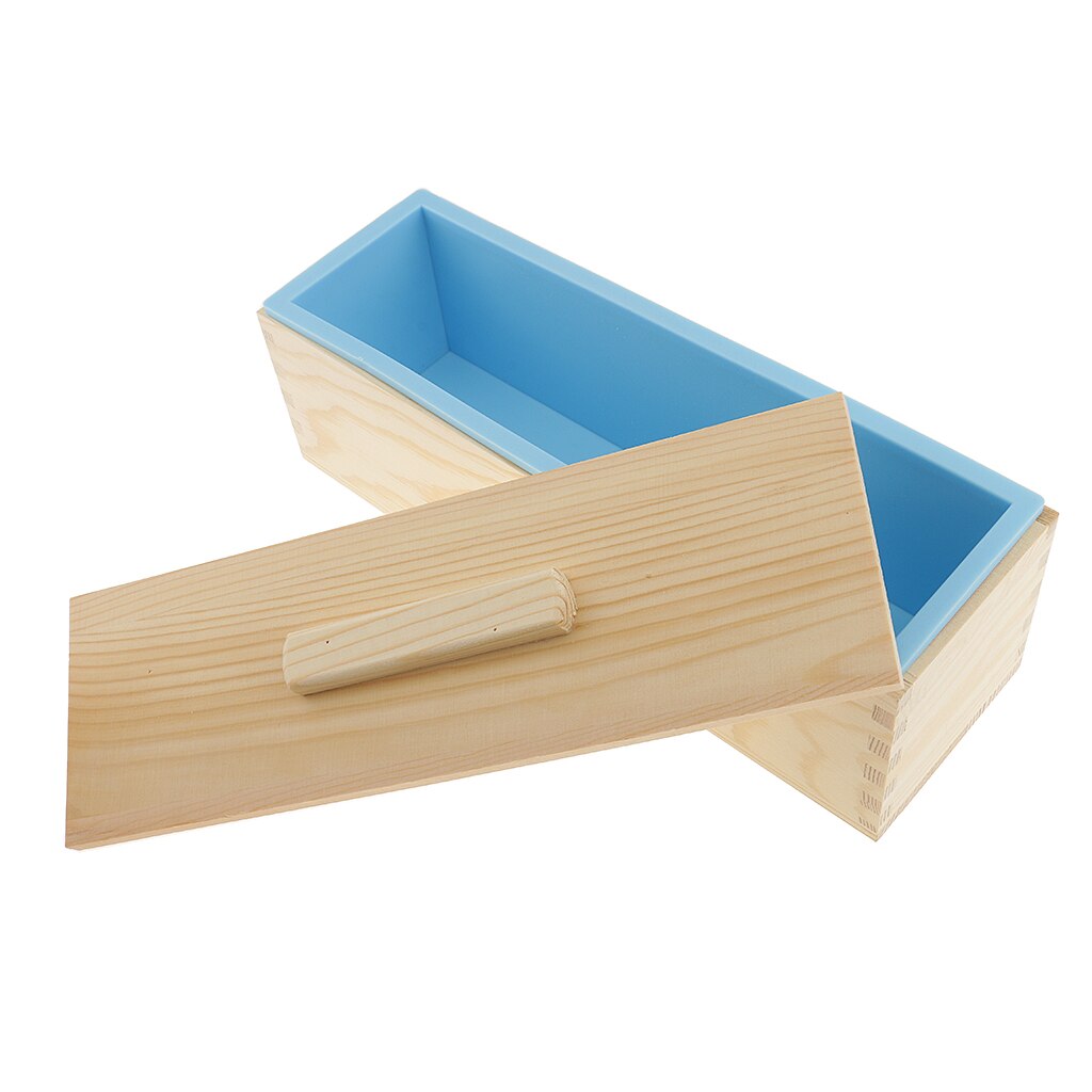 Flexible Rectangular Soap Silicone Loaf Mold Wood Box for 900g/1200g Soap Making Supplies: blue 1200ml