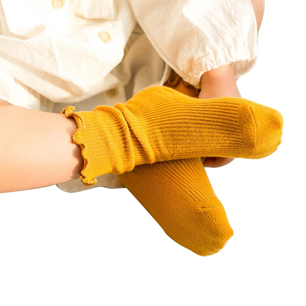 Baby Peuter Baby Katoenen Sokken, Warm Naadloze Effen Kleur Gebreide Ruffle Crew Sokken Voor Jongens Meisjes