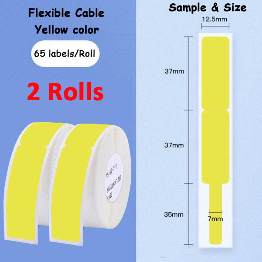 2Rolls Niimbot D11 D61 Self Adhesive Cable Stickers 12.5mm*109mm Waterproof Identification Fiber Wire Tag Cable Labels Sticker: 2Roll yellow Sticker