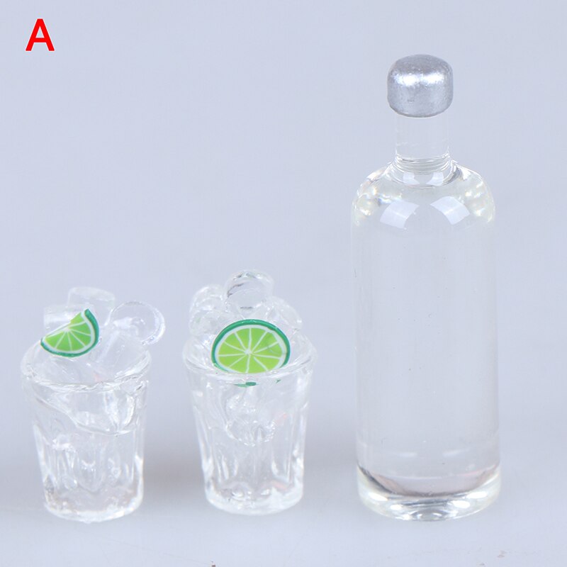 3Pcs Leuke Mini 1:12 Dollhouse Miniatuur Wijn Flessen Ice Cups Keuken Pretend Play Speelgoed Accessoires: A