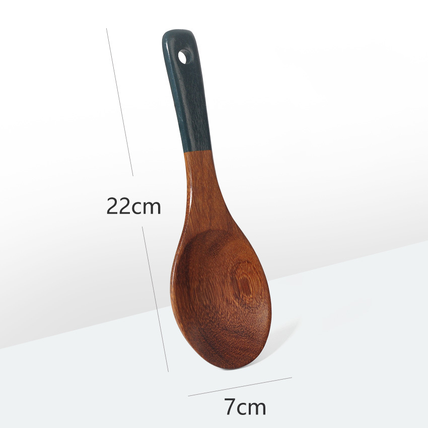2022 Wooden Long-handled Spatula Wood Dark Green Handle Cooking Kitchenware Non-stick Soup Rice Spoon: 7