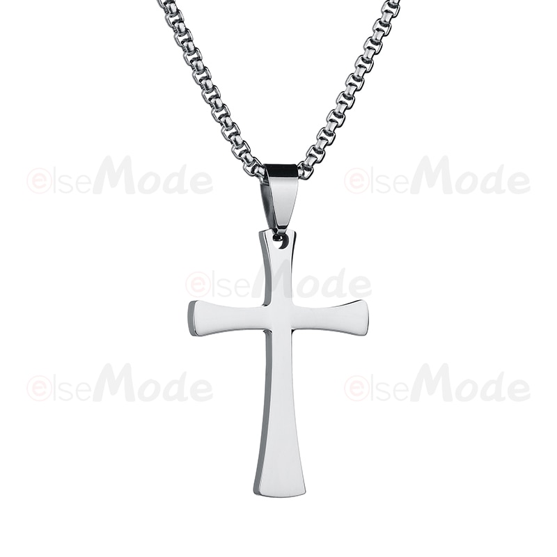 ELSEMODE Christian Titanium Stainless steel Cross Simple Necklace for Men Women Silver Color Crucifix Jesus Pendant Necklaces