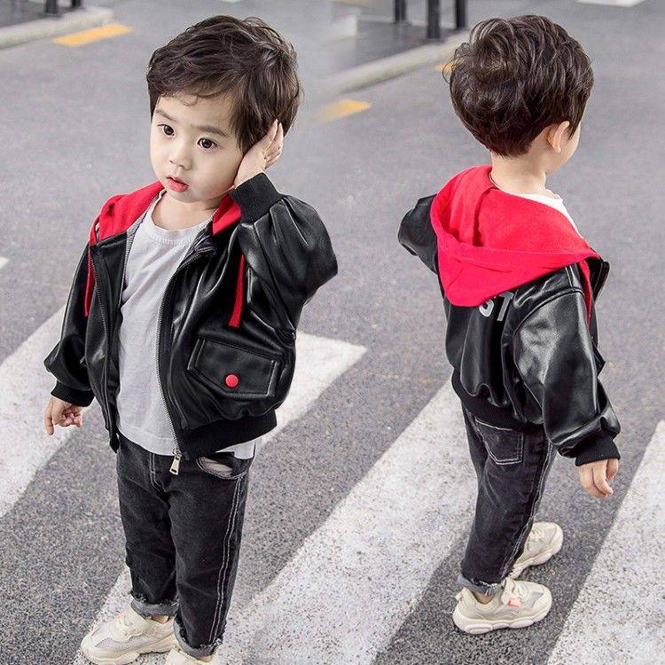 Jongen Jassen Lederen Kids Jassen Hooded Mode Kinderen Bovenkleding Lente Herfst 2022-014