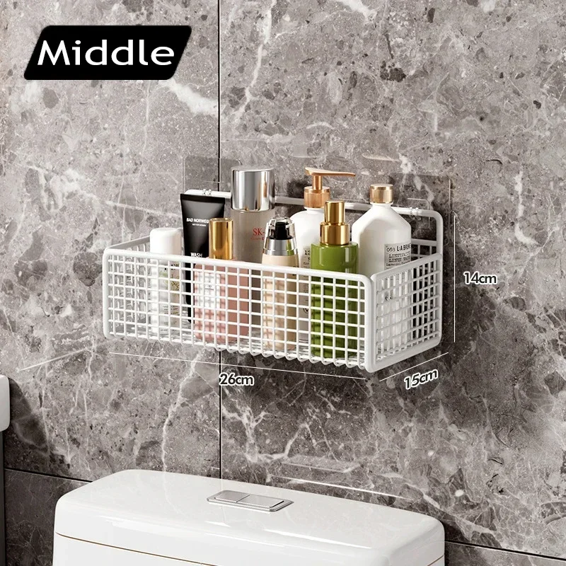 Bathroom Organiser Multifunctional Toiletries Organiser No-Punch Bathroom Shelf Bathroom Kitchen Wall Mount Storage Rack: army green