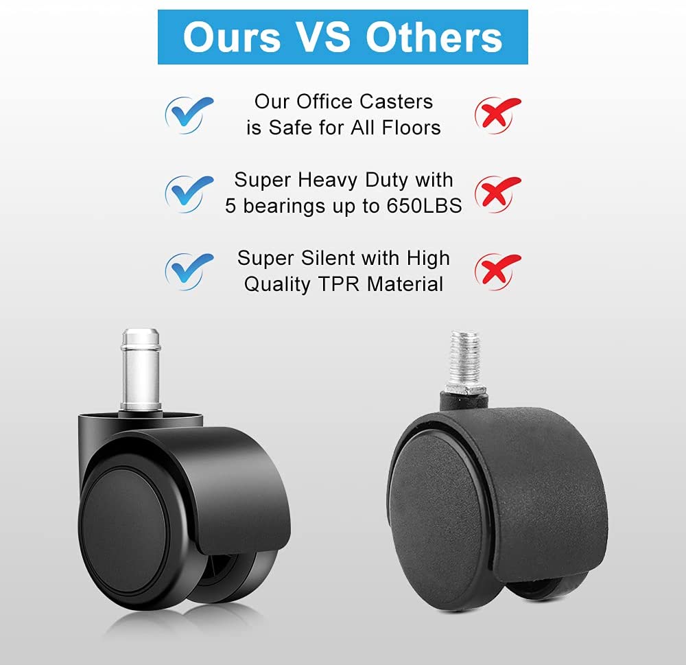 Office Chair Caster Wheels, 2 Inch Universal Office Chair Replacement Ball Casters Safe for All Floors (Hardwood, Carpet, Desk F