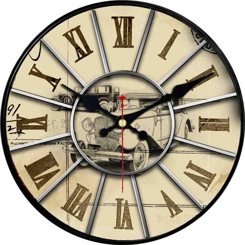 Wall Clock Battery Operated Roman Numeral Non Ticking Large Shabby Chic Clocks French Vintage Style Wooden Round Clocks: 15992 / 12 inch ( 30 cm )