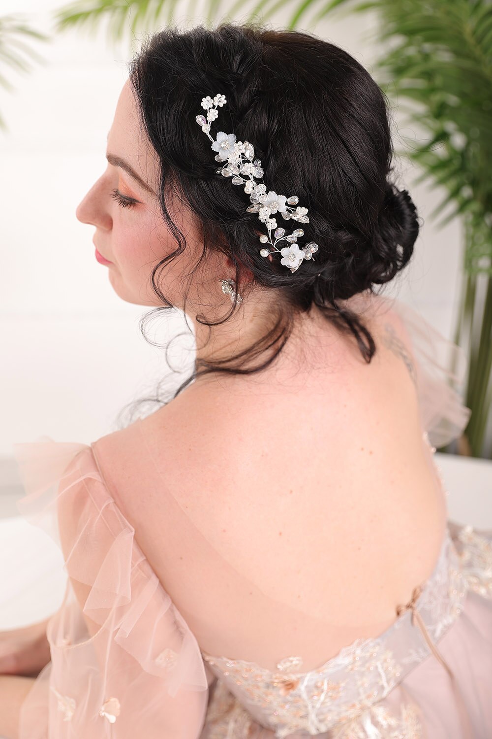 Blomma kristall pärlor strass silver huvudbonader hårnålar set fest bankett bröllop brud håraccessoarer för kvinnor