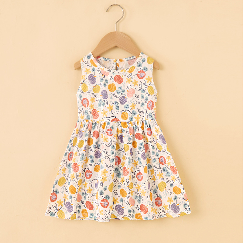 Abito da ragazza in cotone estivo Abbigliamento per bambini Ragazze Bambini Abiti a fiori Senza maniche Principessa Party Outfit Abbigliamento per bambini: green / 2T