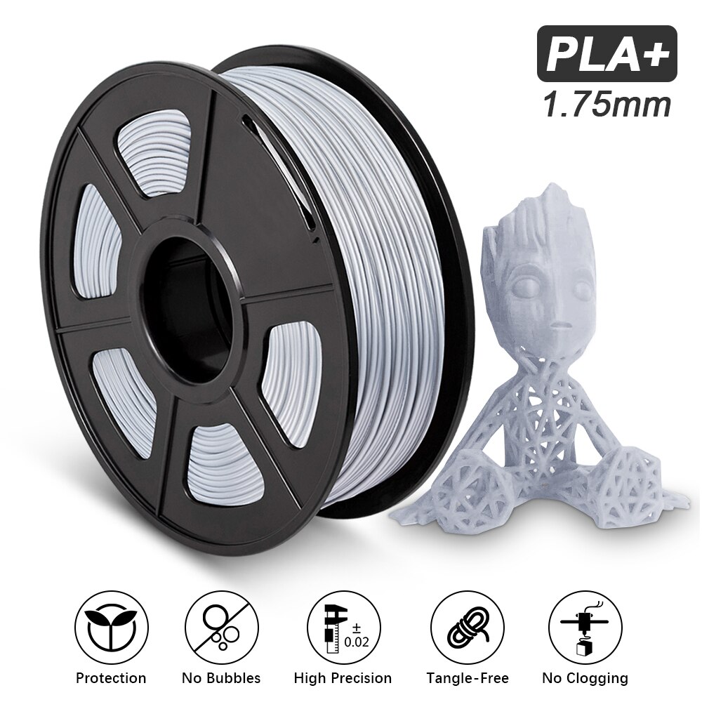 AW PLA Plus 3D Printer Filament 1kg White 1.75mm High Toughness Non-toxic PLA+ Tolerance +/-0.02mm FDM 3D Printing Material: Silver