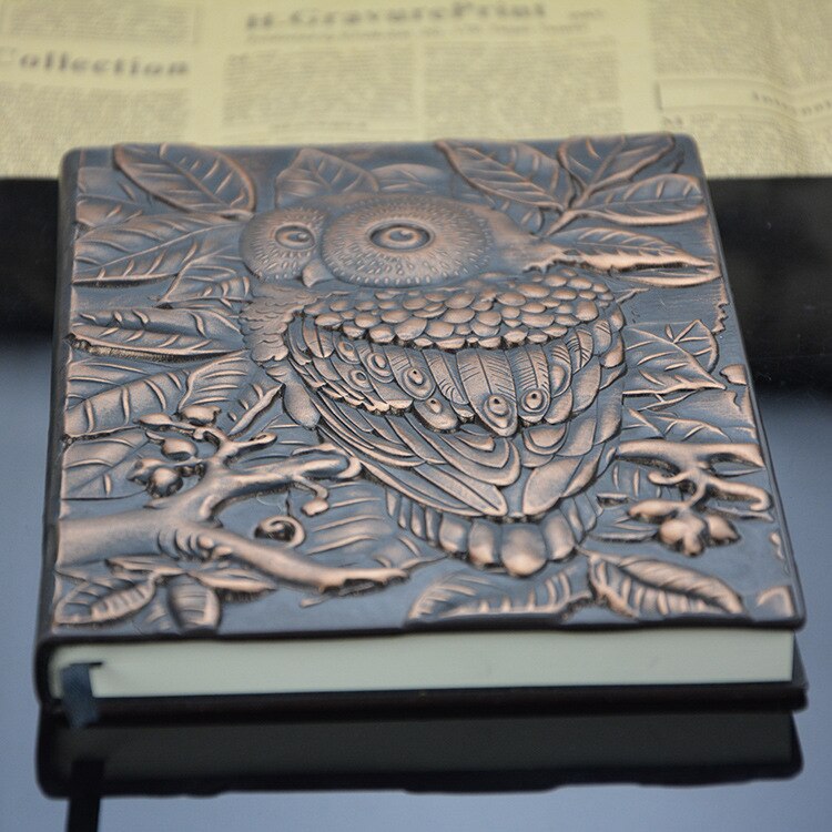 Anaglyph-Cuaderno dorado de búho, planificador Retro, libro de bronce, suministros escolares, cultura de oficina y educación