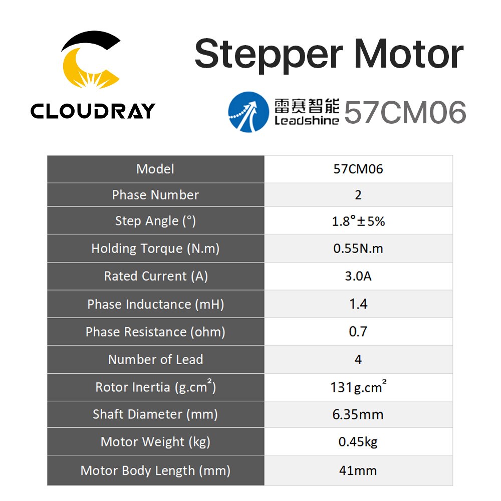 Leadshine Nema 23 Stepper Motor （57CM06）41mm 2 Phase 55Ncm 3A for 3D printer CNC Engraving Milling Machine