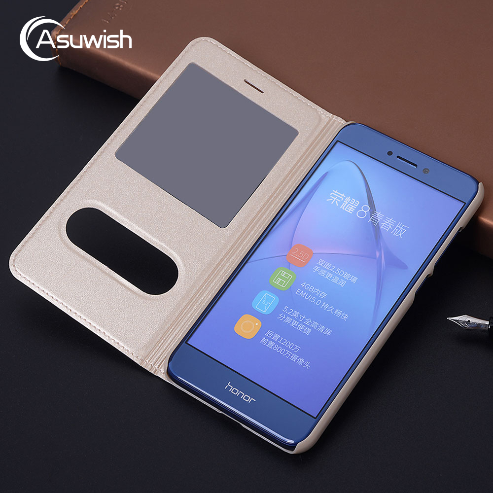 360 Flip Cover Leather Phone Case For Huawei P8 P9 Lite Honor 8 Lite P 9 Honor8 P8lite P9lite 8lite 9lite Clear View Window