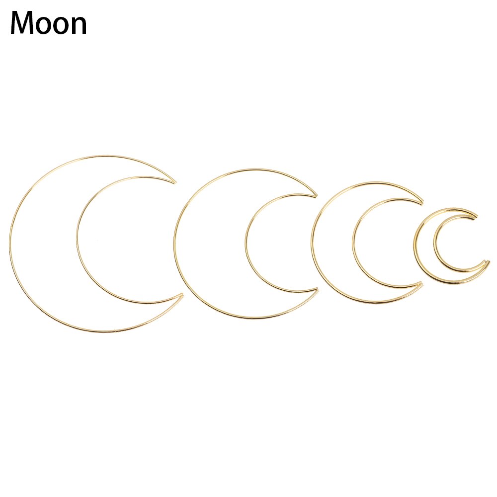 4Pcs 2/4/6/8 Inches Dream Catcher Metal Hoops Star Moon Round Square Love Heart Shaped Hoops Gold Hanging Macrame Wreath Decor: Moon