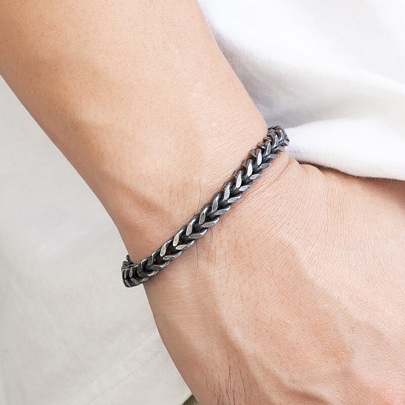 Rvs Vintage Armband Mannen Zwart Cubaanse Ketting Retro Polsband Mannelijke Mode-sieraden Kerstcadeau Accessoires