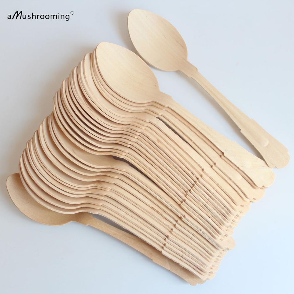 10Pcs Grote 20Cm Vintage Wegwerp Houten Bestek Cake Mes Buffet Tafel Lepels Vorken Wedding Bridal Shower Verjaardag Bestek