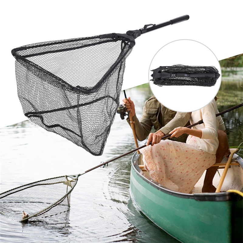 Folding Fish Landing Net Portable Collapsible Triangular Fly Fishing Net Fish Catching or Releasing S/M