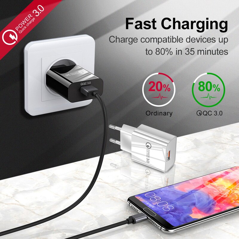 QC 3.0 Fast Travel Charger Micro USB Cable For Samsung S5 S6 S7 Edge A10 M10 M20 OPPO A5 A9 A7 A1 A1K Phone Charger Cables