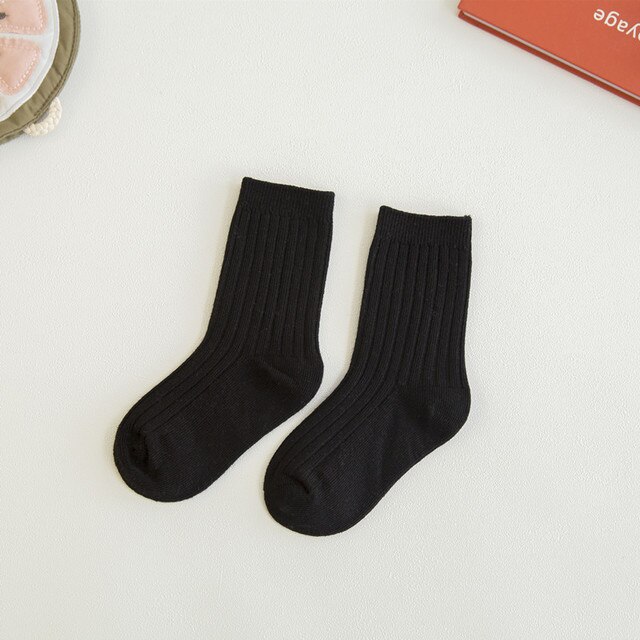 1-12 Y calzini per bambini ragazza bambini ragazzo calzini per bambini Color caramella calzini morbidi a doppio ago in cotone calzini simpatici calzini tinta unita: Black / M(3-5 years old)