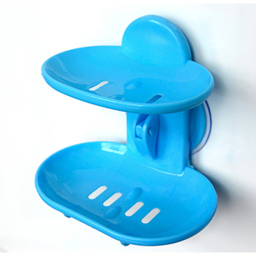 Moderigtigt dobbeltlag hjemmebadeværelse sæbeskål holder rack stærk sugekop type sæbe kurv bakke arrangør: Blå