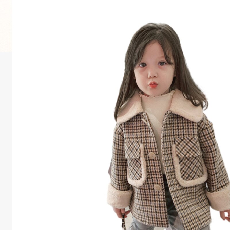 Jas Meisje Met Plaid Wol Kraag En Katoen Zware Jas Jas Meisjes Winterjas Kid Jas