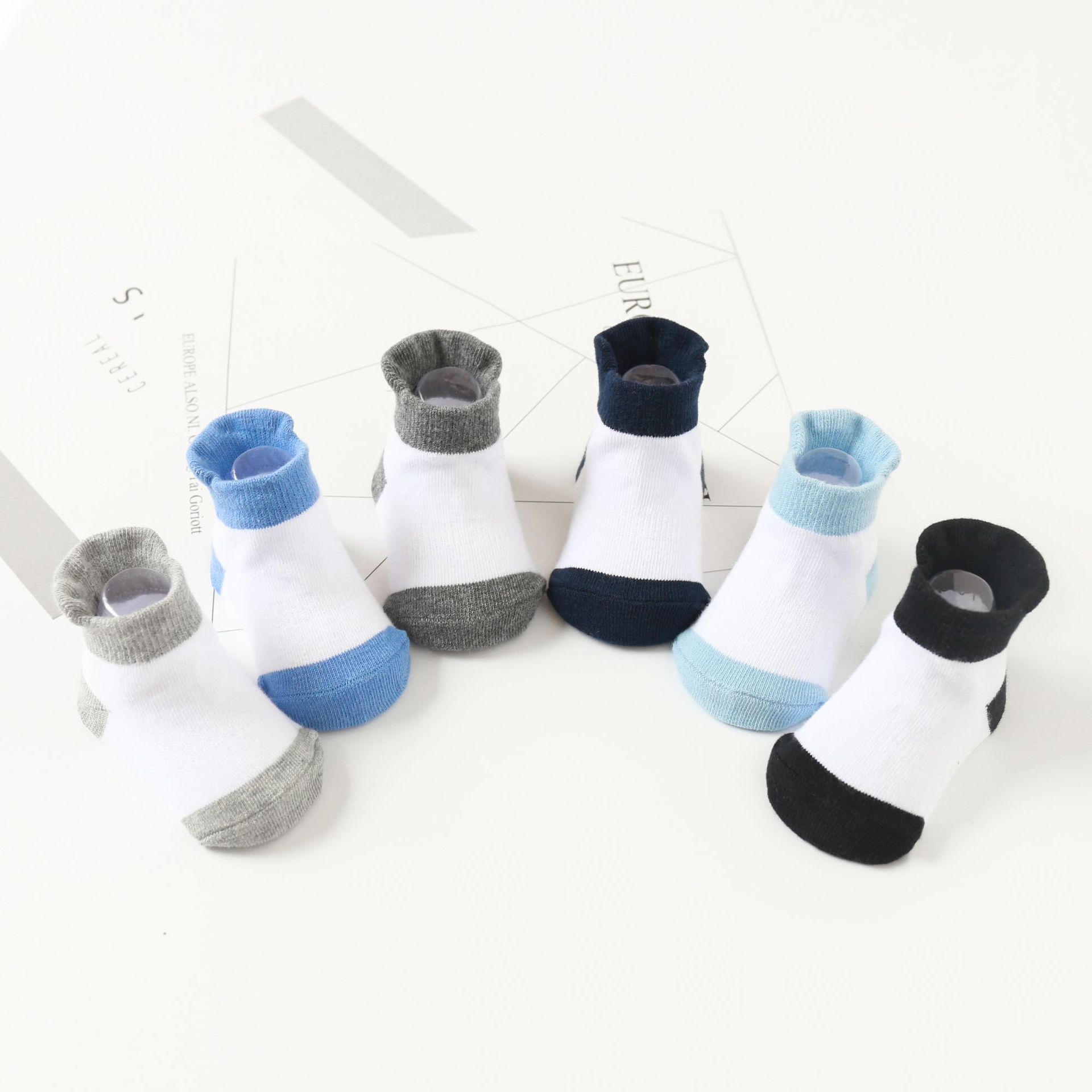 6 paia/lotto calzini antiscivolo della barca dei bambini del cotone da 0 a 5 anni per la ragazza dei ragazzi calzino basso del bambino del pavimento del taglio con le prese di gomma calzini dei bambini: 6Pairs Style2 / 10-12(6-12Month)
