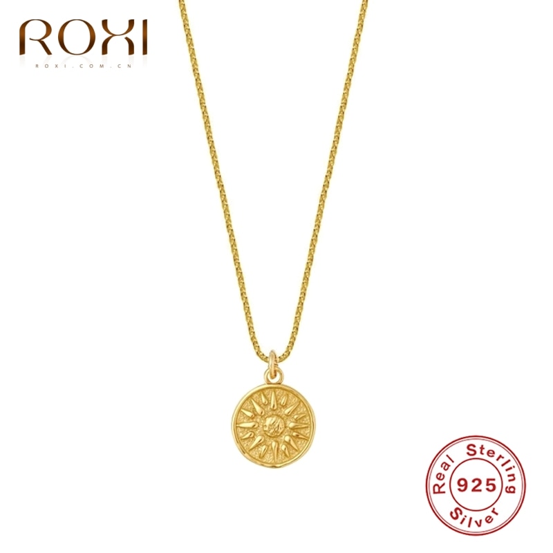 ROXI Vintage Sun Necklaces for Women Banquet Party Jewellery Sterling Silver 925 Sunflower Gold Necklace Collare Chain Naszyjnik