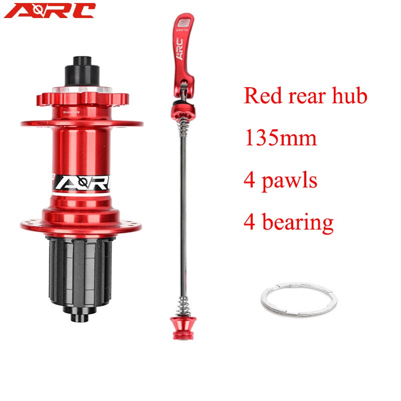 ARC MT005 MTB Hub 32 Hole 8-11Speed 100x135mm 4 Bearing Bike Hub Quick Release Bucket Shaft Hub 4 Claws Bicycle Accessories Part: Red rear