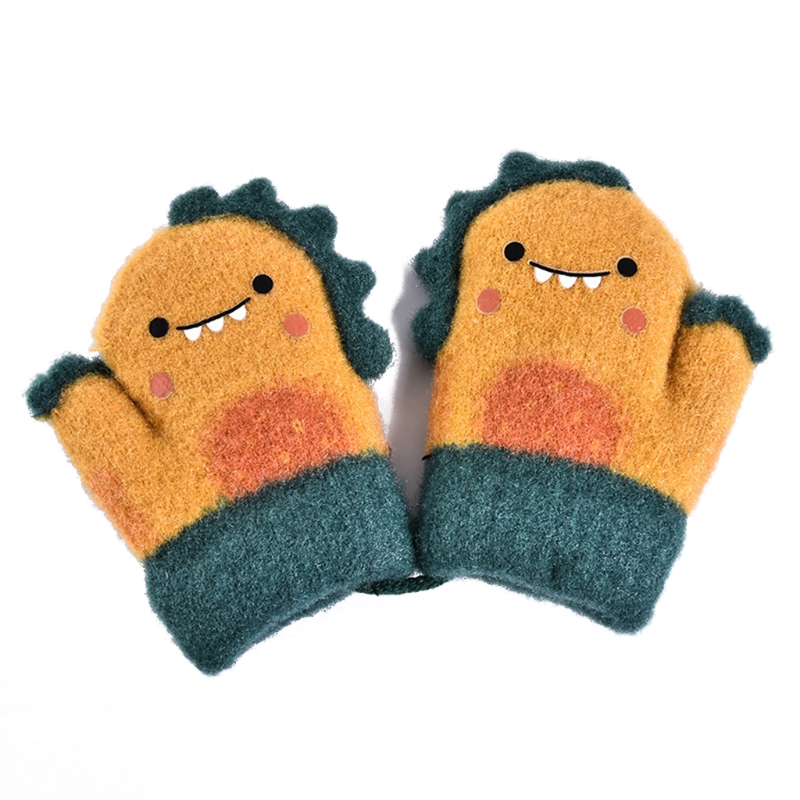 Manoplas de piel de conejo para niños, mitones de punto gruesos y cálidos para bebés de 1 a 3 años, guante de invierno con cuello colgante, guantes suaves para bebés: YELLOW