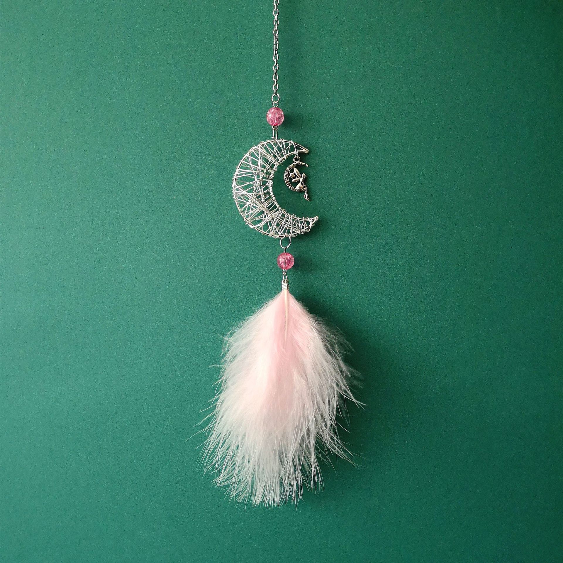 Adornos colgantes para coche, campanas de viento de estrellas y luna, colgante para espejo retrovisor de coche con plumas, decoración de estilo, accesorios de Interior de coche: Marrón