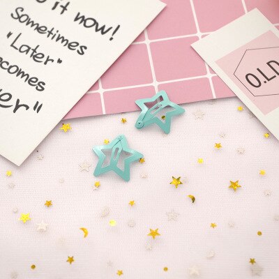 32mm Star Shape Metal Children Snap Hair Clips Barrettes Girls Cute Hair Bobby Pins Hair Accessories Kids Candy Color Hairpins: Blue