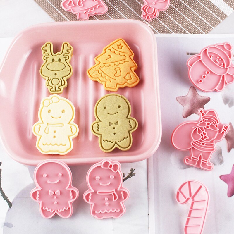 8Pcs/set Christmas Cookie Cutter Biscuit Mold 3D Cookie Fondant Baking Mold Set Plastic Pressing Baking Cookie Decoration Tools