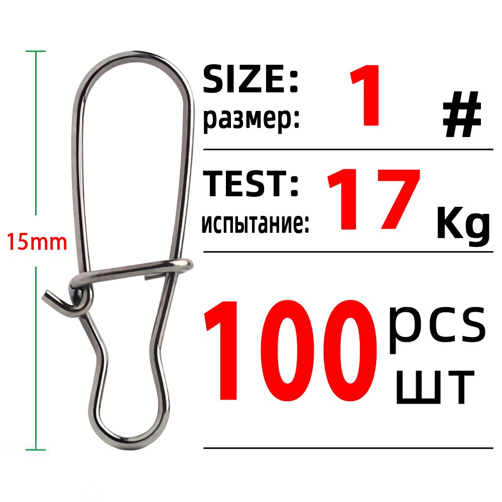 Dndyuju 100 stk fiskeri flot kroget snapstift i rustfrit stål fisketønde drejelig lokkestik fisketilbehør hav: Størrelse 1 (15mm 17kg)