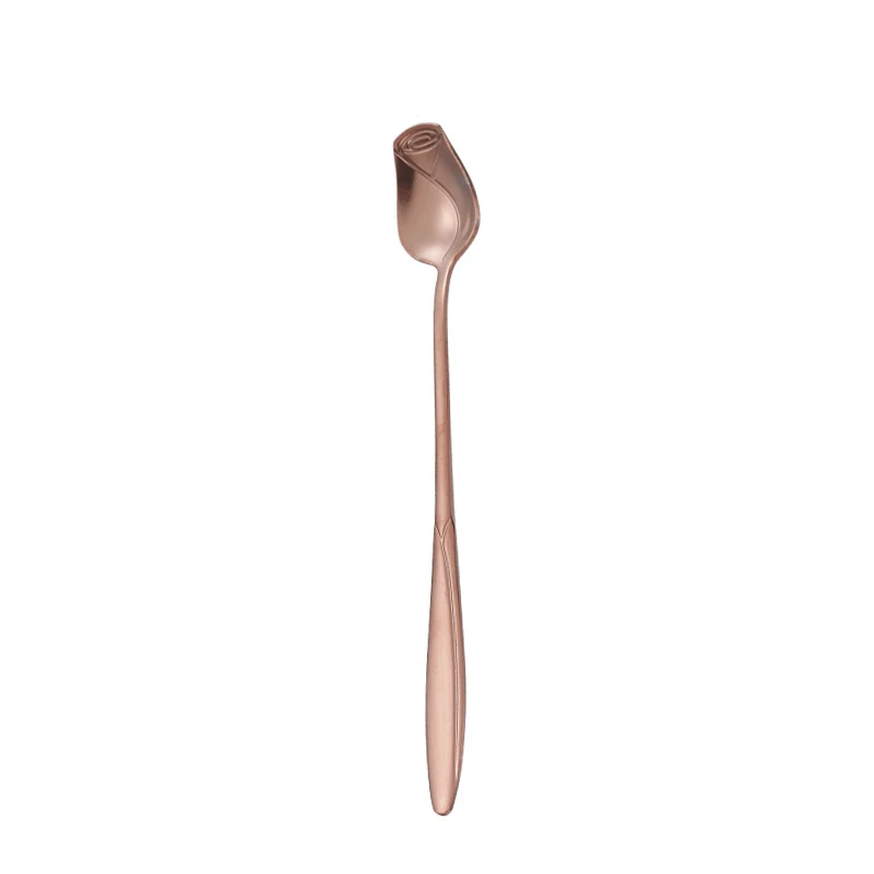 Long Handle Teaspoon Stainless Steel Rose Mixing Spoon Unusual Teaspoons for Dessert Honey Salad Tea Coffee Spoons Year: Red / S