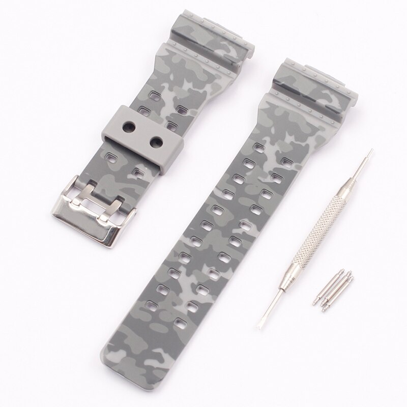 Watch accessories for Casio GSHOCK GLS GD GA110 GA100 GD120 camouflage silicone strap case: gray Strap