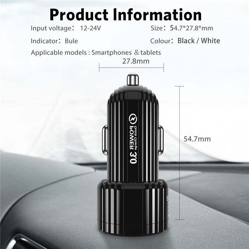 USLION Car USB Fast Charger 18W 3A USB Car Charger Adapter For iPhone 11 Pro Max Samsung QC3.0 Fast Car Mobile Phone Charger