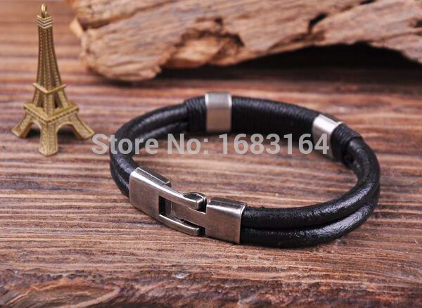 G33 Surfer Handmade 4mm Leather Hemp Men's Wristband Bracelet Cuff All Black