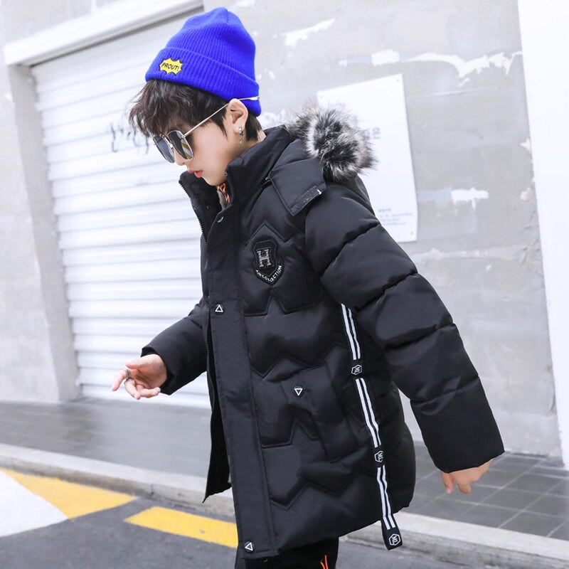 Vestes d'hiver chaudes pour garçons de 12 à 13 ans, costumes d'hiver à capuche pour adolescents, vêtements d'extérieur doublés chauds,: Black / 5