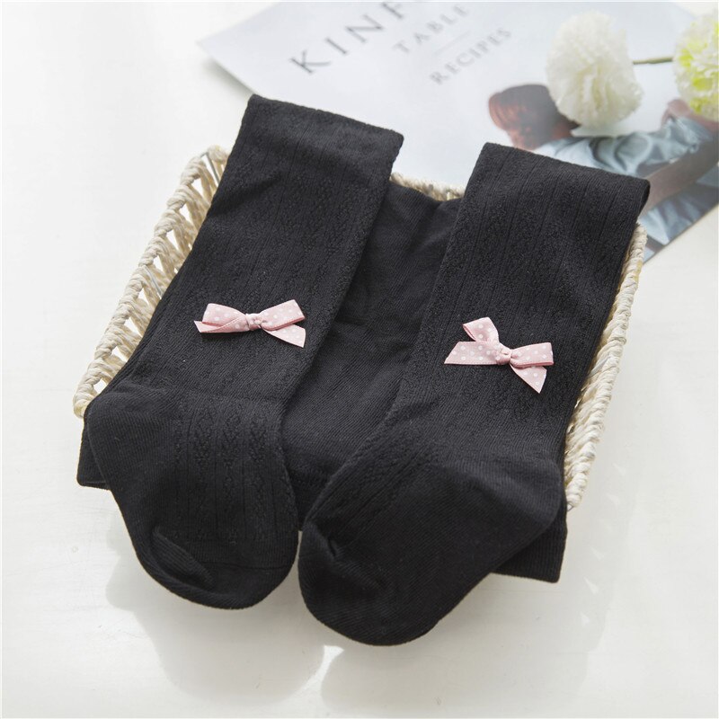 Meisjespanty's, katoenen babypanty's, lente en herfst, grote pp plus-bestand, baby jumpsuit, onderkant, meisjes, kinderen, kleine strik, sokken: Zwarte panty / 1 to 2 jaar