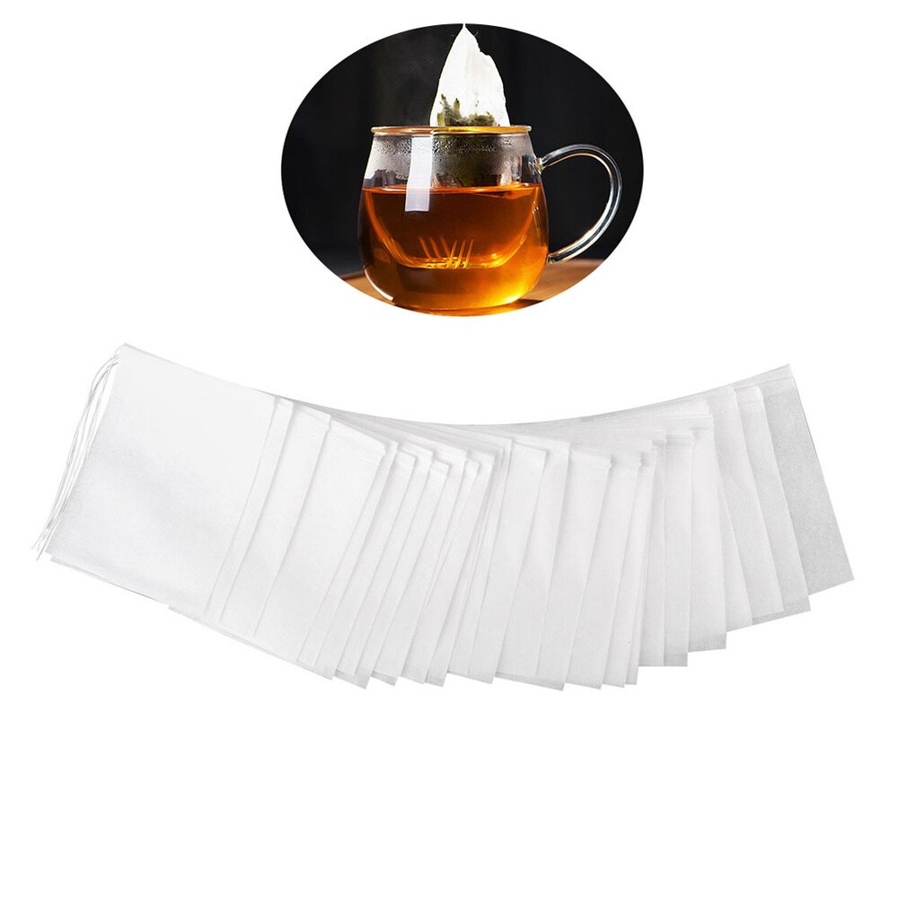 OUNONA 200pcs Drawstring Tea Bag Filter Paper Empty Tea Pouch Bags for Loose Leaf Tea Powder Herbs (White)