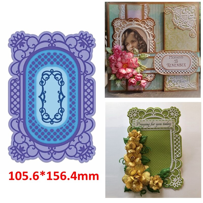 Retro Swirls Flowers Brochure Shaped Rectangle Photo Frame Edge DIY Scrapbooking Album Cards Paper Craft Making Template Die Cut: 1