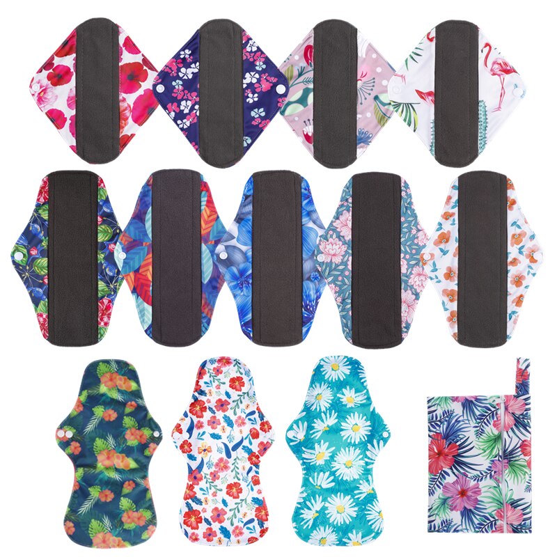 [simfamily] 10Pcs Reusable Pads Bamboo Charcoal Pads Sanitary Pads Washable Panty Liner Mama Maternity Menstrual Cotton Dads: 4S 5M 3L 1bag