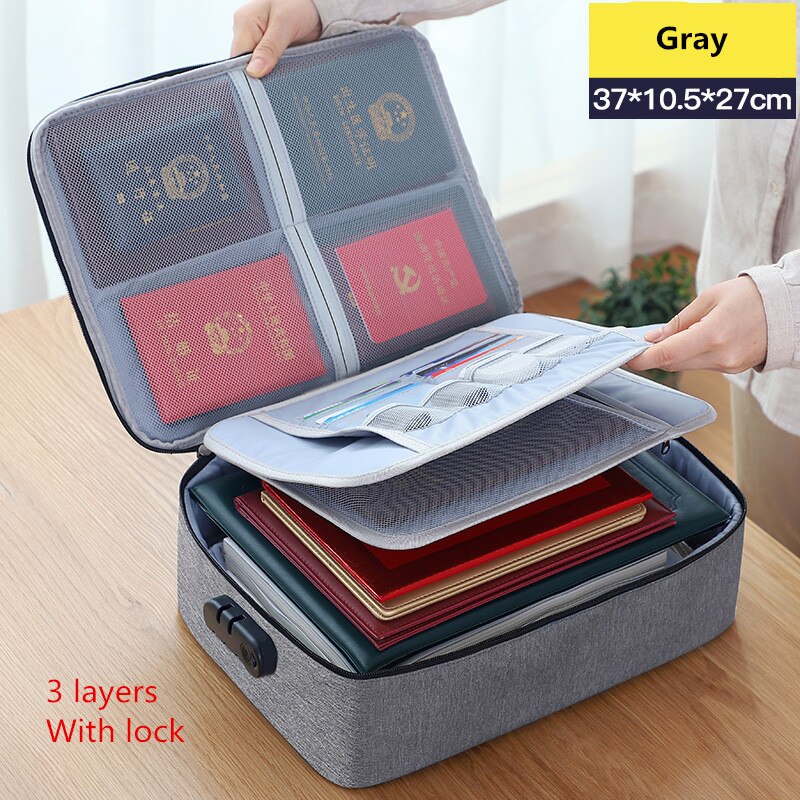 Grote Capaciteit Multi-layer Document Tickets Opbergtas Multifunctionele Bestand Organizer Case Home Reizen Paspoort Aktetas Leveranties: C Gray