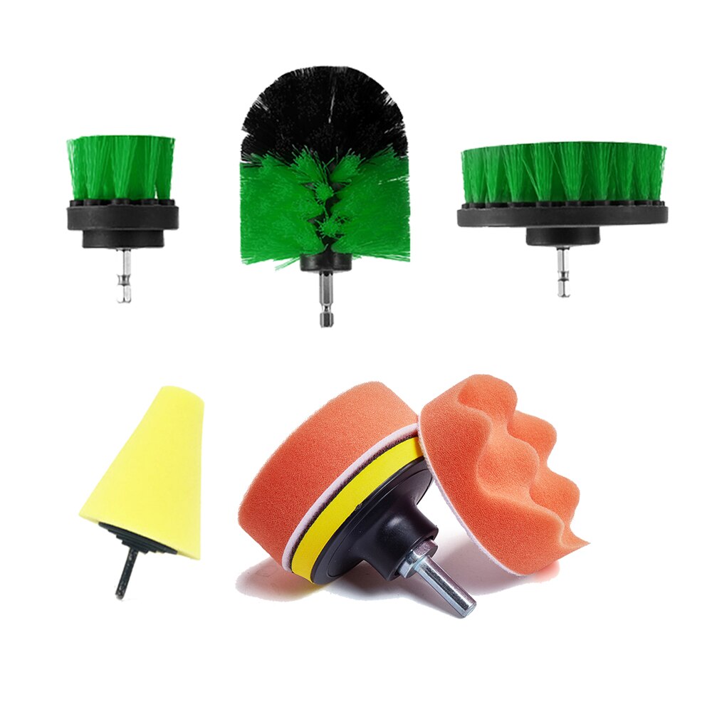 Juego de cepillos para cepillo de limpieza con motor esponjas para pulir el coche, Herramientas de limpieza de baño y lavado de ruedas para el coche, 7 Uds.: green
