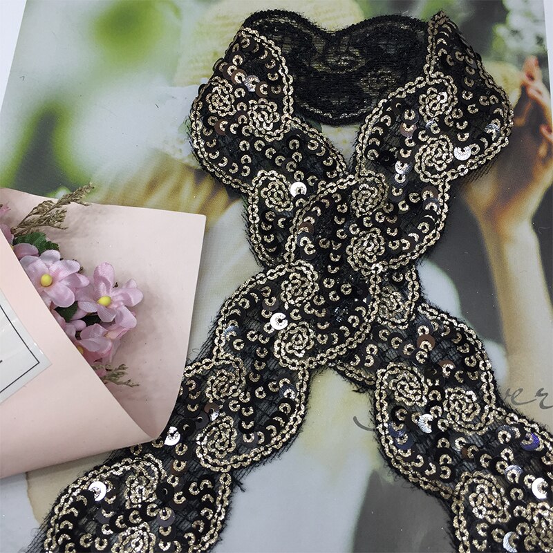 Cinta de encaje de lentejuelas de poliéster para de baile, adornos brillantes, tocado de boda, accesorios de bricolaje, ropa embellecimiento: 1 yarda / 3