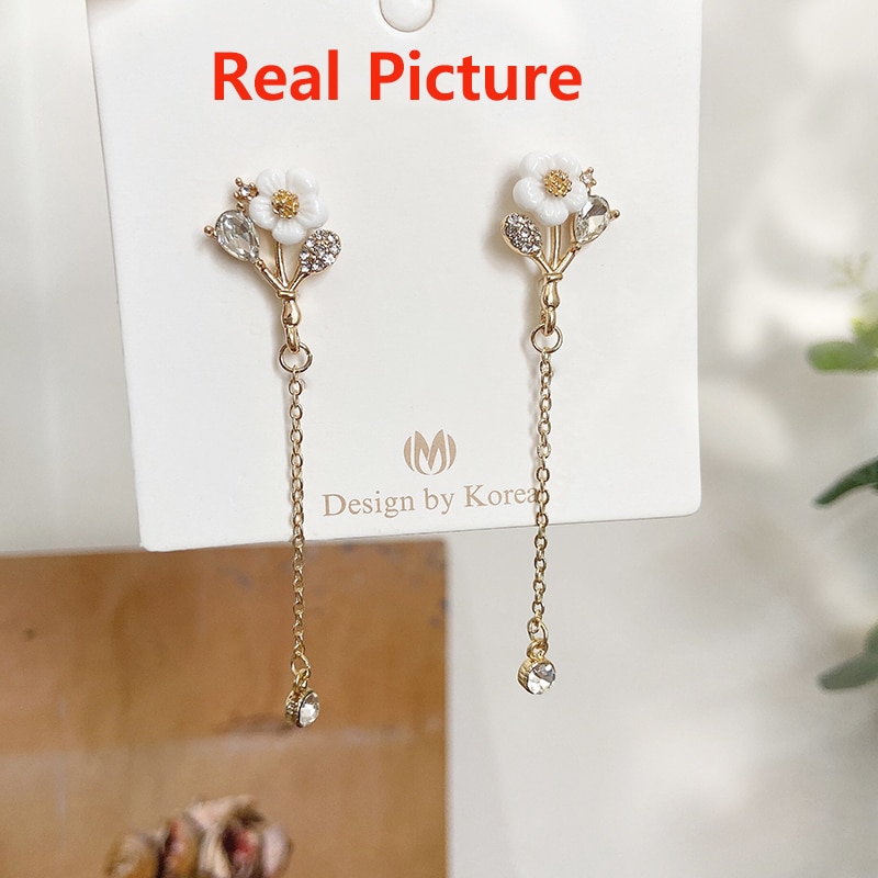 Mengjiqiao brinco feminino de zircônia, delicado, estilo coreano, brincos de pendurar, joias femininas