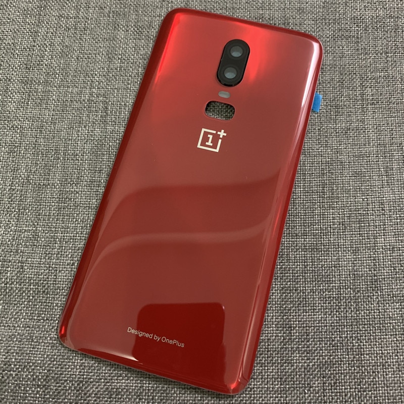 Carcasa trasera Oneplus6 para Oneplus 6 One Plus, cubierta trasera de cristal, reparación, reemplazo de batería de teléfono, funda de puerta + pegamento de logotipo de lente de cámara