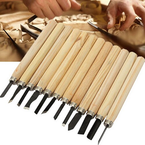 Zlinkj 12 Stks/partij Droog Hout Beitel Set Specht Hand Houtsnijwerk Gereedschap Chip Detail Beitel Set Messen Tool